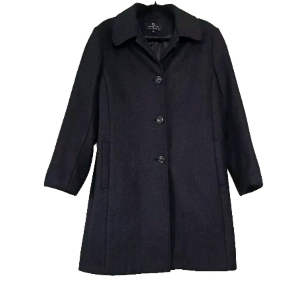 Collection By Gallery Button Up 80% Wool Peacoat Woman’s Black  Long